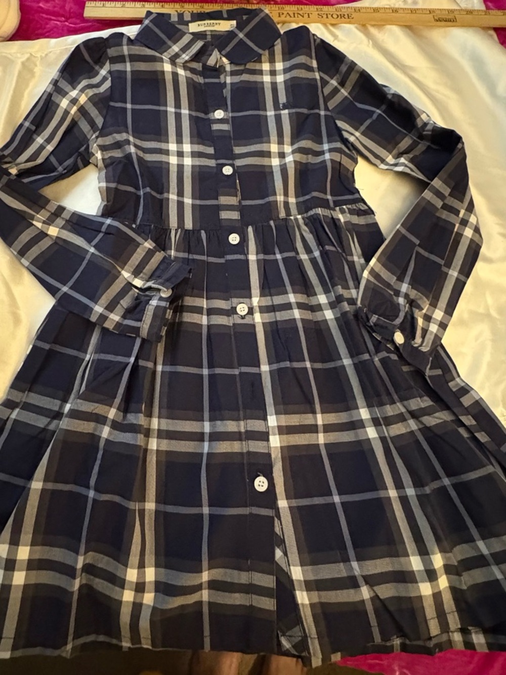 Girls Navy Plaid Button-Front Shirt Dress